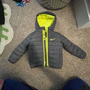 Nike Kids Charcoal and Neon Yellow Puffer Jacket
